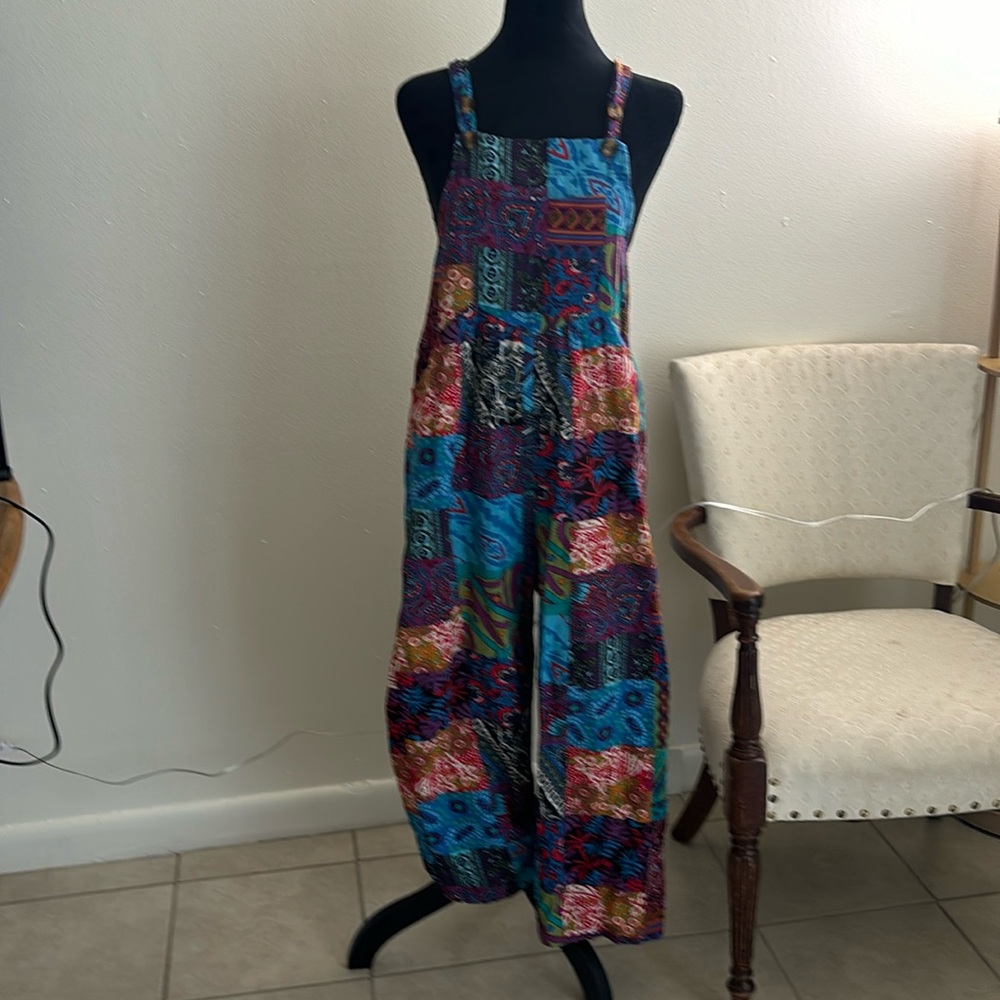 Patch Patterned Cloth Overalls Size Small - image 1